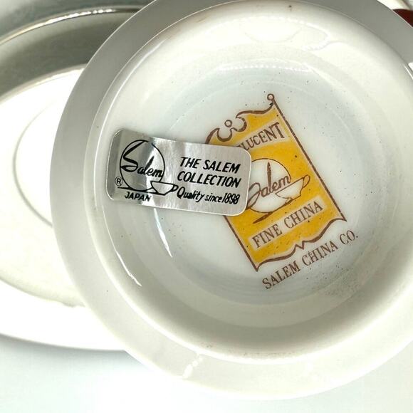 VTG NOS Salem 4 Piece Place Setting for One White/Silver Translucent China Japan - Picture 5 of 11